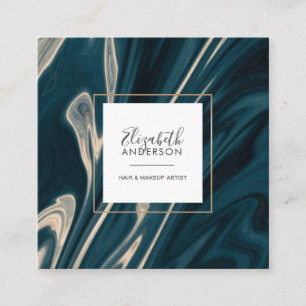 Modern Marble Aqua Gold Stilvolle Makeup Artist Quadratische Visitenkarte