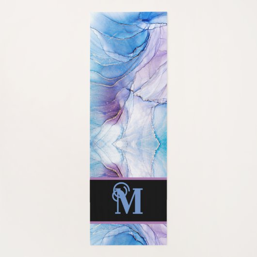 Modern Marble Blue Alcohol Ink Monogram Yogamatte (Rückseite)