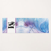 Modern Marble Blue Alcohol Ink Monogram Yogamatte (Vorderseite (Horizontal))