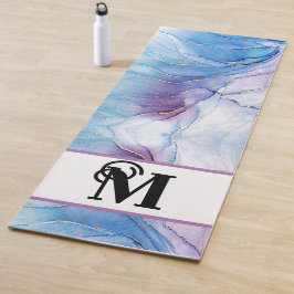 Modern Marble Blue Alcohol Ink Monogram Yogamatte