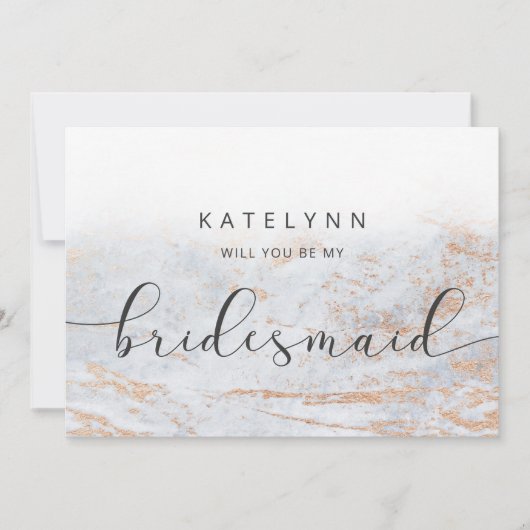 Modern Marble Blue Bridesmaid Vorschlag Card (Vorderseite)