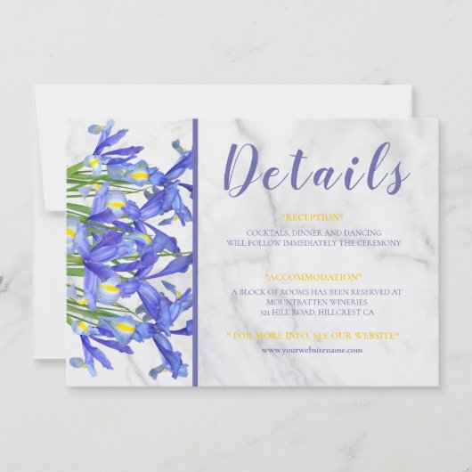 Modern Marble Blue Iris Image Wedding Details (Vorderseite)