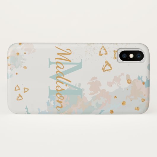 Modern Marble Blue Pink Gold Cooler Anfangsname Case-Mate iPhone Hülle (Rückseite (Horizontal))