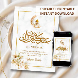 Modern Marble Eid Mubarak Card Gold Crescent  Feiertagskarte