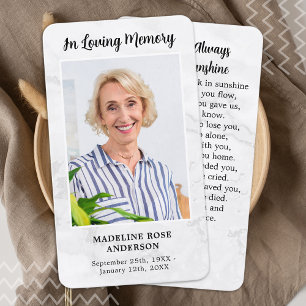 Modern Marble Foto Beileid Memorial Prayer Card Telefonnummerkarte