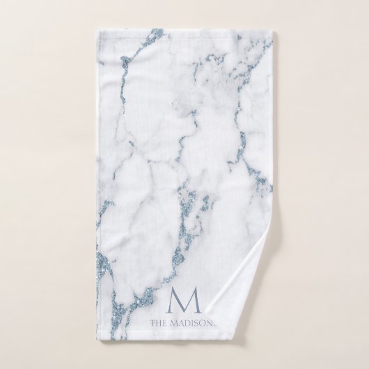 Modern Marble Glitter Monogram Dusty Blue ID816 Badhandtuch Set (Handtuch)