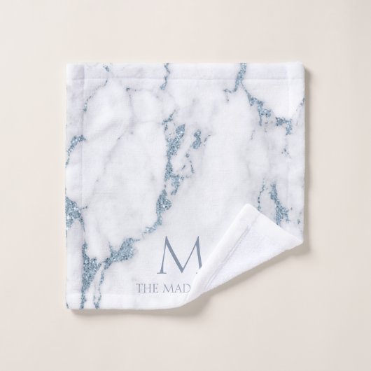 Modern Marble Glitter Monogram Dusty Blue ID816 Badhandtuch Set (Waschlappen)