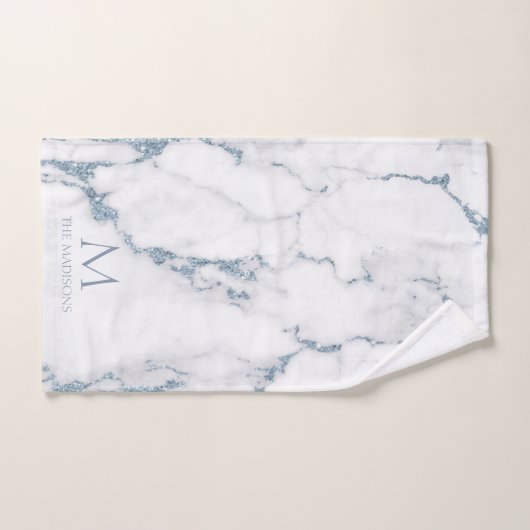 Modern Marble Glitter Monogram Dusty Blue ID816 Badhandtuch Set (Handtuch)