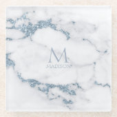 Modern Marble Glitter Monogram Dusty Blue ID816 Glasuntersetzer (Vorderseite)