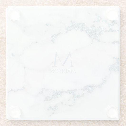 Modern Marble Glitter Monogram Dusty Blue ID816 Glasuntersetzer (Rückseite)