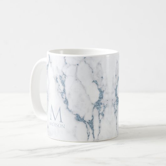 Modern Marble Glitter Monogram Dusty Blue ID816 Kaffeetasse (Vorderseite Links)