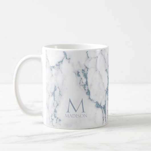 Modern Marble Glitter Monogram Dusty Blue ID816 Kaffeetasse (Links)