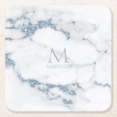 Modern Marble Glitter Monogram Dusty Blue ID816 Rechteckiger Pappuntersetzer (Vorderseite)