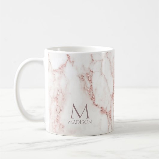 Modern Marble Glitter Monogram Rose Gold ID816 Kaffeetasse (Links)