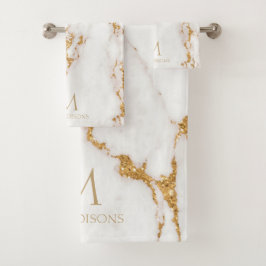 Modern Marble Glitzer Monogram Gold ID816 Badhandtuch Set
