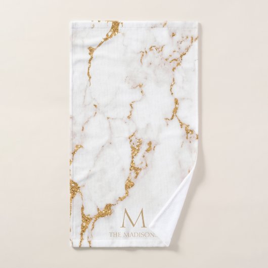 Modern Marble Glitzer Monogram Gold ID816 Badhandtuch Set (Handtuch)