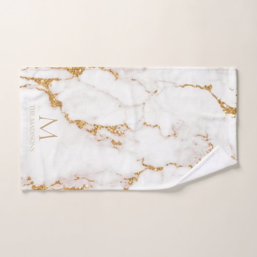 Modern Marble Glitzer Monogram Gold ID816 Badhandtuch Set (Handtuch)