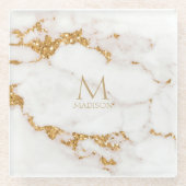 Modern Marble Glitzer Monogram Gold ID816 Glasuntersetzer (Vorderseite)