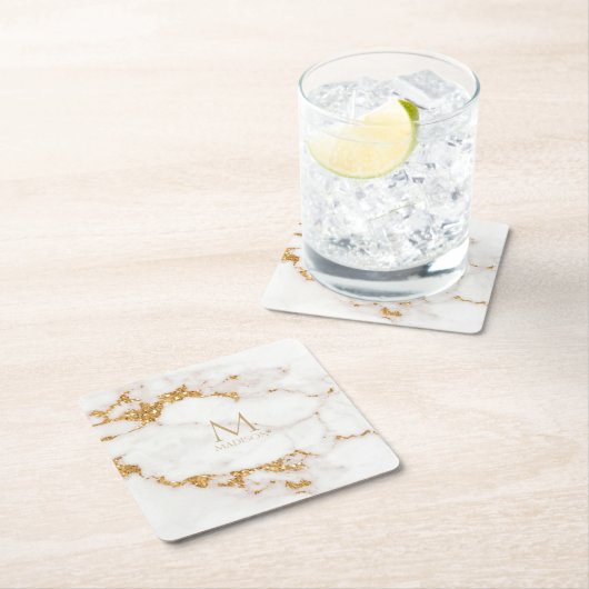 Modern Marble Glitzer Monogram Gold ID816 Rechteckiger Pappuntersetzer (Vor Ort)