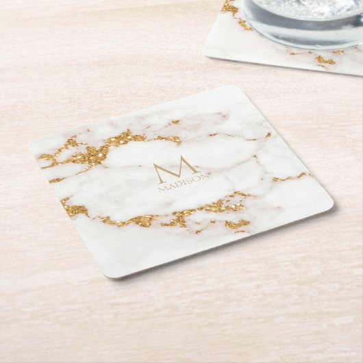 Modern Marble Glitzer Monogram Gold ID816 Rechteckiger Pappuntersetzer (angewinkelt)