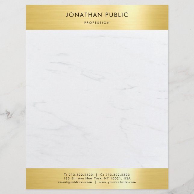 Modern Marble Gold Elegante Moderne Berufliche Briefbogen (Vorderseite)