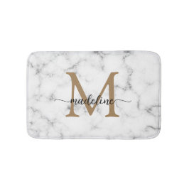 Modern Marble Gold Girly Script Monogram Badematte