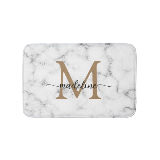 Modern Marble Gold Girly Script Monogram Badematte (Vorderseite)