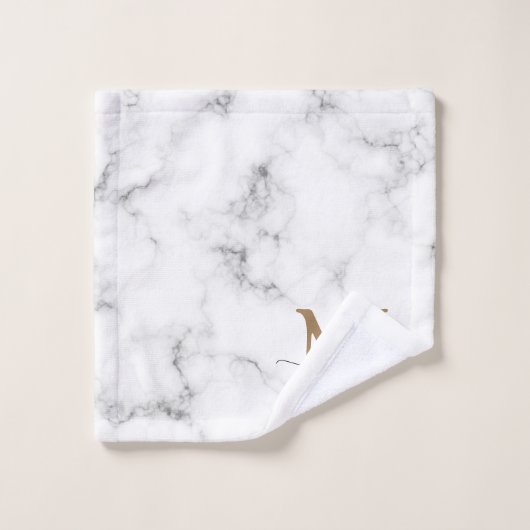 Modern Marble Gold Girly Script Monogram Badhandtuch Set (Waschlappen)