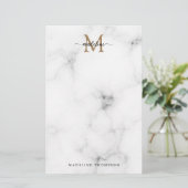 Modern Marble Gold Girly Script Monogram Briefpapier (Stehend Vorderseite)