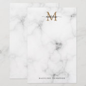 Modern Marble Gold Girly Script Monogram Briefpapier (Vorne/Hinten)