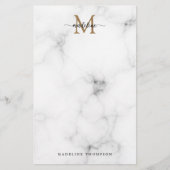 Modern Marble Gold Girly Script Monogram Briefpapier (Vorderseite)