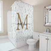 Modern Marble Gold Girly Script Monogram Duschvorhang (Beispiel)