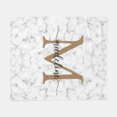 Modern Marble Gold Girly Script Monogram Fleecedecke (Vorderseite (Horizontal))