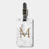 Modern Marble Gold Girly Script Monogram Gepäckanhänger (Vorderseite vertikal)