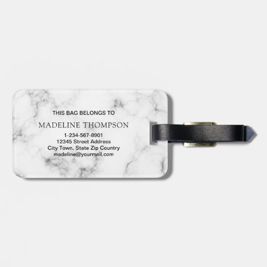 Modern Marble Gold Girly Script Monogram Gepäckanhänger (Rückseite horizontal)