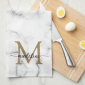 Modern Marble Gold Girly Script Monogram Geschirrtuch (Viertel Falte)