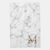 Modern Marble Gold Girly Script Monogram Geschirrtuch (Vertikal)