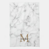 Modern Marble Gold Girly Script Monogram Geschirrtuch (Vertikal)