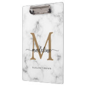 Modern Marble Gold Girly Script Monogram Klemmbrett (Links)
