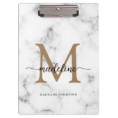 Modern Marble Gold Girly Script Monogram Klemmbrett (Vorderseite)