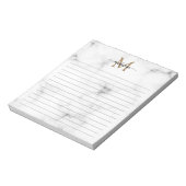 Modern Marble Gold Girly Script Monogram Lined Notizblock (Rotiert)