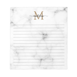 Modern Marble Gold Girly Script Monogram Lined Notizblock