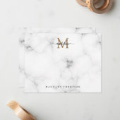 Modern Marble Gold Girly Script Monogram Mitteilungskarte (Vorderseite/Rückseite Beispiel)