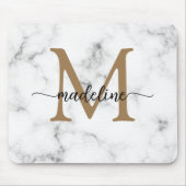 Modern Marble Gold Girly Script Monogram Mousepad (Vorne)