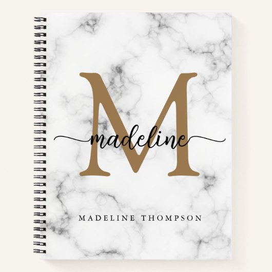 Modern Marble Gold Girly Script Monogram Notizblock (Vorderseite)