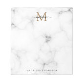 Modern Marble Gold Girly Script Monogram Notizblock (Vorderseite)