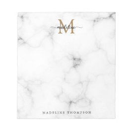 Modern Marble Gold Girly Script Monogram Notizblock