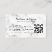 Modern Marble Gold Girly Script Monogram QR Code Visitenkarte (Rückseite)