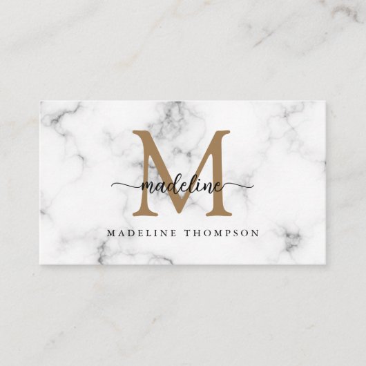 Modern Marble Gold Girly Script Monogram QR Code Visitenkarte (Vorderseite)