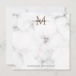 Modern Marble Gold Girly Script Monogram Square Mitteilungskarte